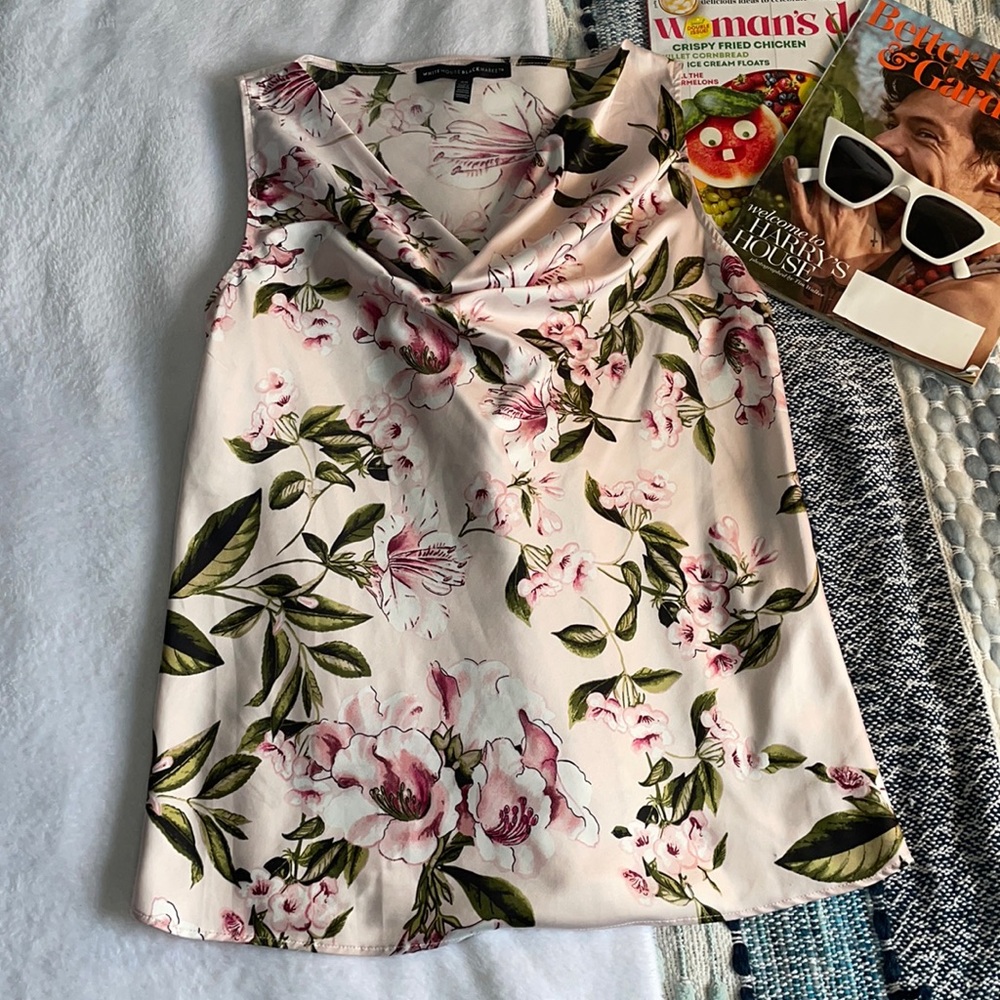White House Black Market Floral Satin Blouse- XS